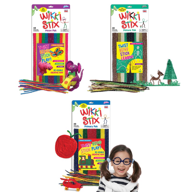 WikkiStix Arts and Crafts for Kids Triple Play Pack, Non-Toxic, Waxed Yarn, Fidget Toy, Reusable Molding and Sculpting Playset, American Made by Wikki Stix, 3 Color Sets, 144 Count - Image 1